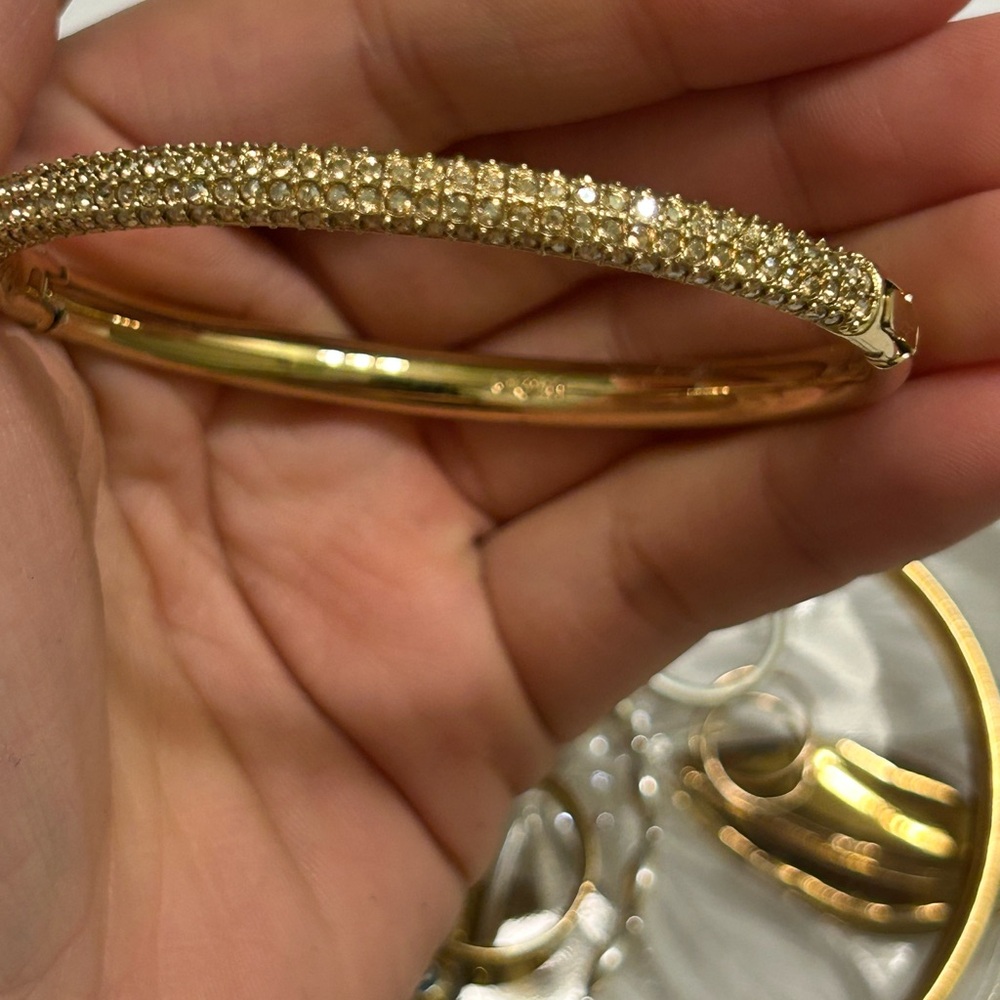 Swarovski Crystal Rhodium Plated Gold Toned Bangle, M- Great Condition